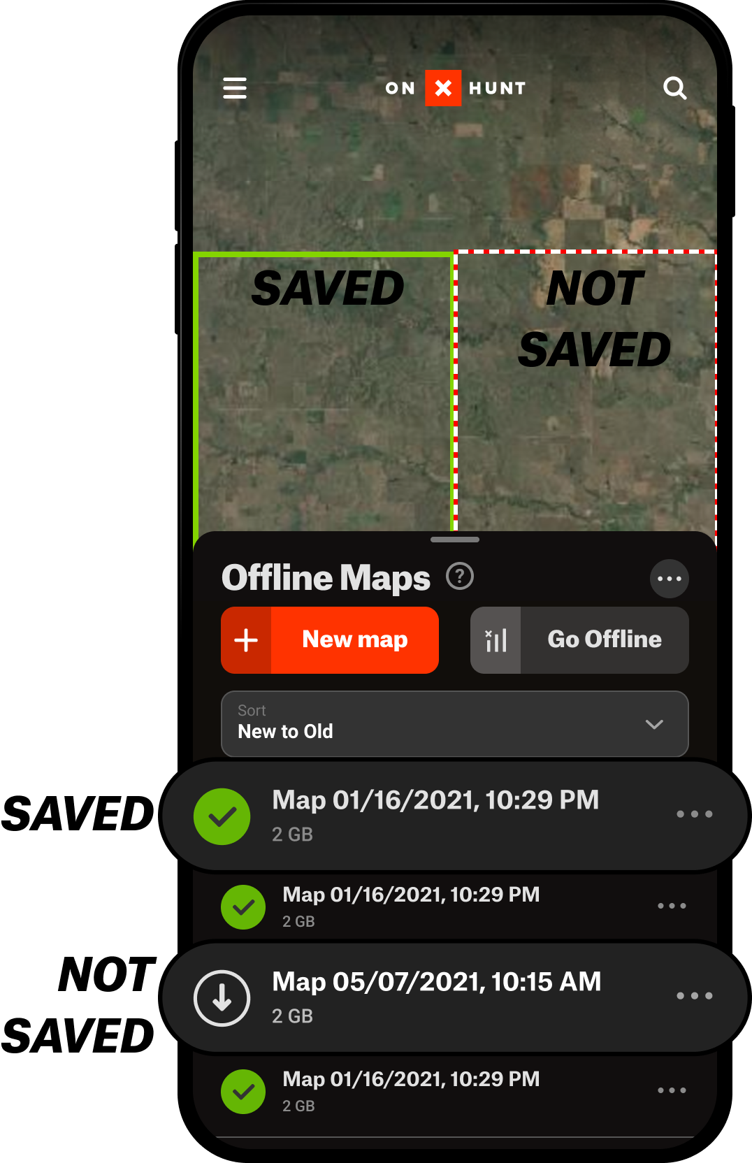 Saved and Unsaved Maps Offline Maps Menu Hunt.png