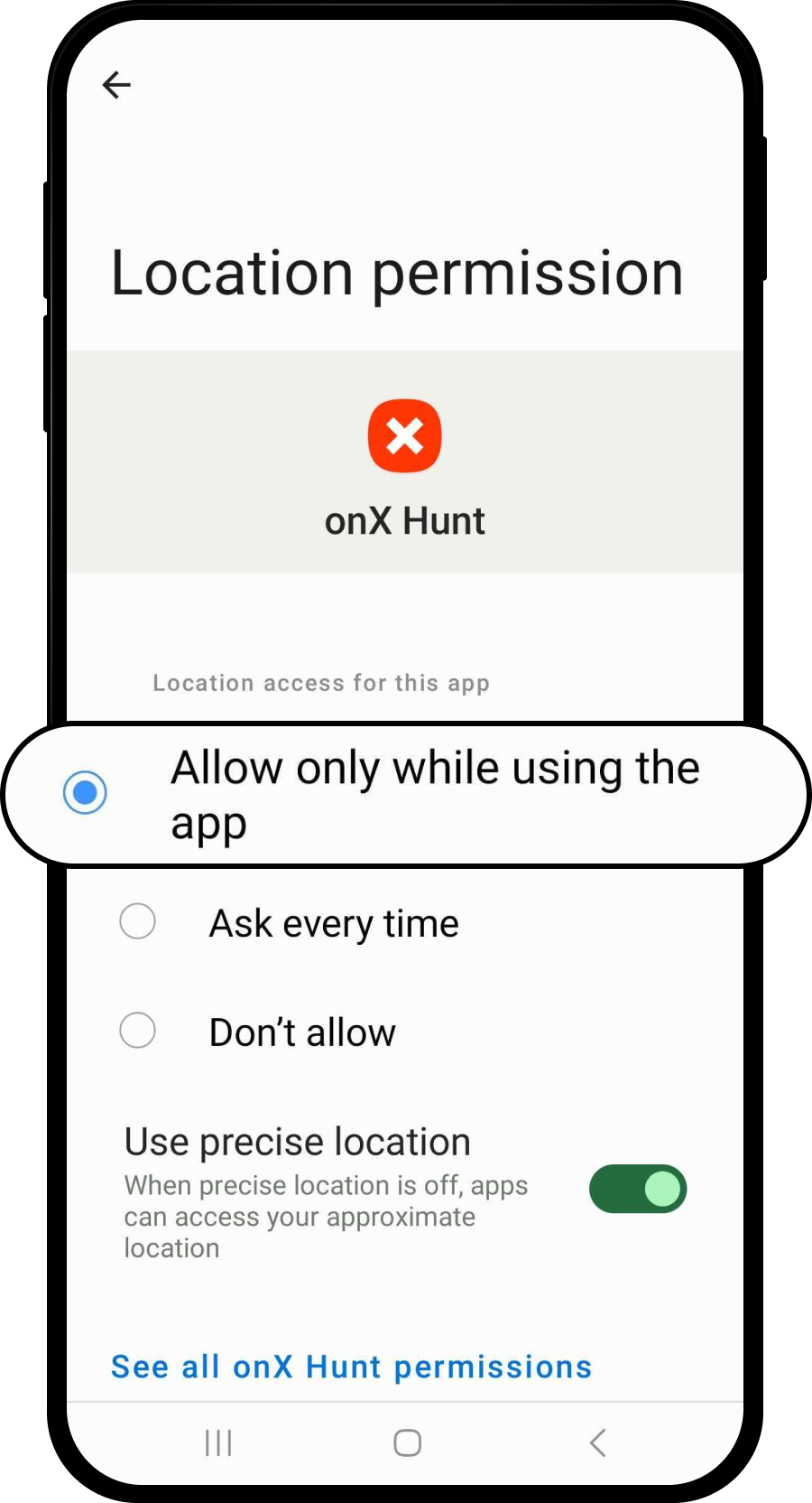 Android Location Permissions onX Hunt Allow.png