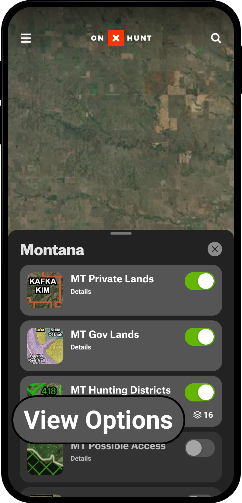 MT View Options MT Hunting Districts Mobile Map Layers Menu Hunt.png