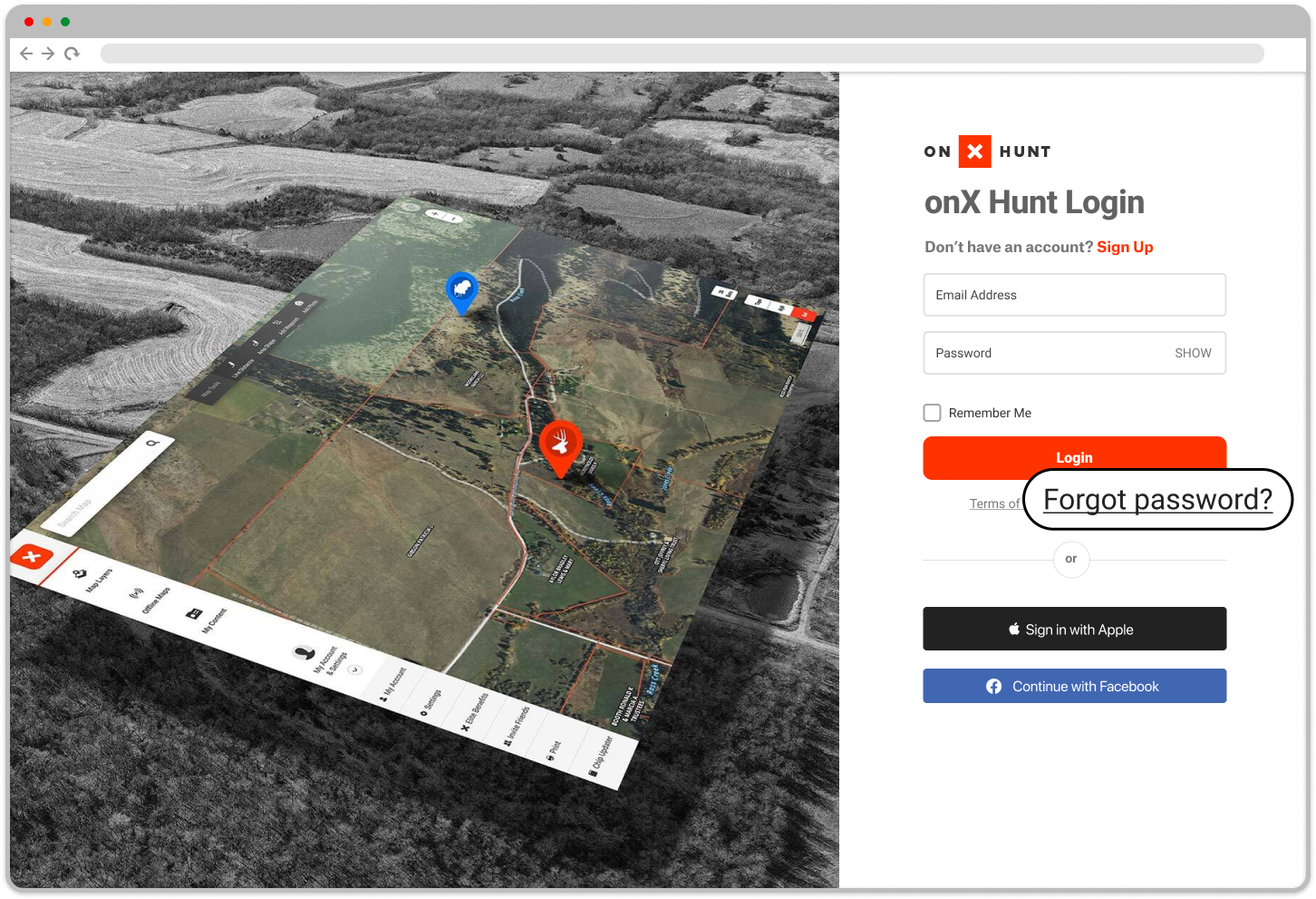 Resetting your password onX Hunt